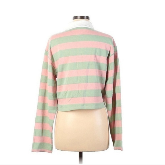 Reformation | NWOT Anna Rugby Shirt in Candy Stripe Pink Green New Medium - Picture 5 of 5
